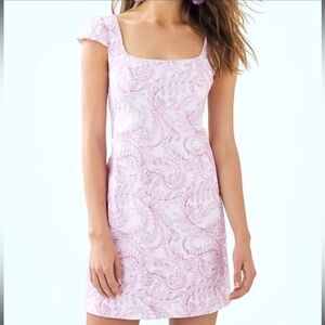 Lilly Pulitzer Laurent Dress Size 12 Purple Swirl Paisley Embroidery Cap Sleeve